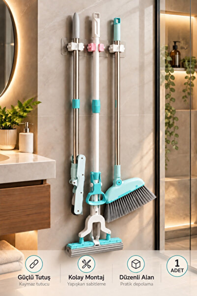 UG Home 1 Adet Yapışkanlı Pratik Mop Tutucu Temizlik Fırçası Tutucu Şemsiye T...