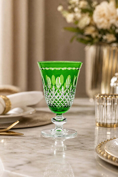 Kristal Market El İşçiliği Royal RENKLİ LÜKS AYAKLI Su Meşrubat Bardağı 280ml