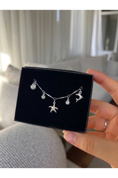Rose and Light Sea Star and Dolphin Figured Dangle Bracelet