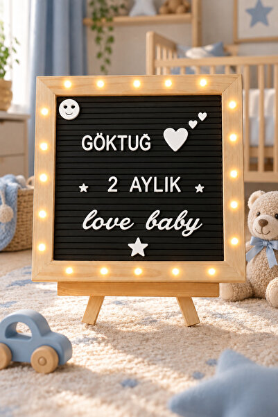 Led Işıklı Ahşap Mesaj Panosu-letterboard- Ahşap Ayaklı (PİLLİ)