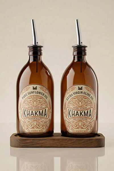 KHAKMA Ahşap Stantlı 2’li 500 ml Amber Cam Yağdanlık Seti | Damlatmaz Akıllı ...