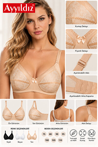 AYYILDIZ Women's Gathering Bra - Wire-Free, Non-Cupped, Lace-Free Bra