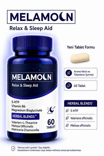 Melamoon 5-HTP, ve Kediotu ekstresi, Takviye Edici Gıda 60 Tablet