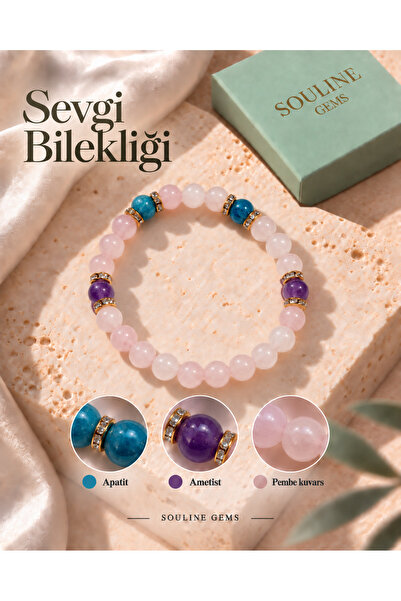 Huzur Bilekliği - Ametist, Pembe Kuvars, Apatit