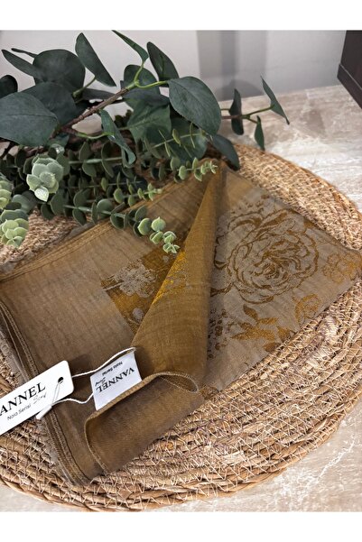 Tema Butik Hardal/Gold Çiçek desenli Naia pamuk şal
