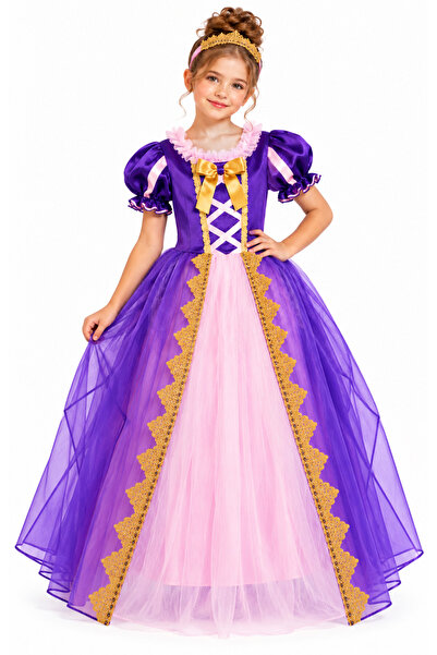 Liyavera Kız Çocuk Tarlatanlı Prenses Rapunzel Kostümü - Kız Çocuk Rapunzel E...