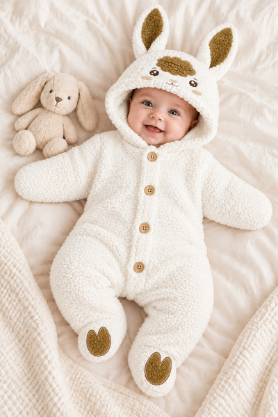 İZYALİF BABY Kız Bebek 0-6 Ay Welsoft Peluş Kapüşonlu Kışlık Uyku Tulumu Yeni...