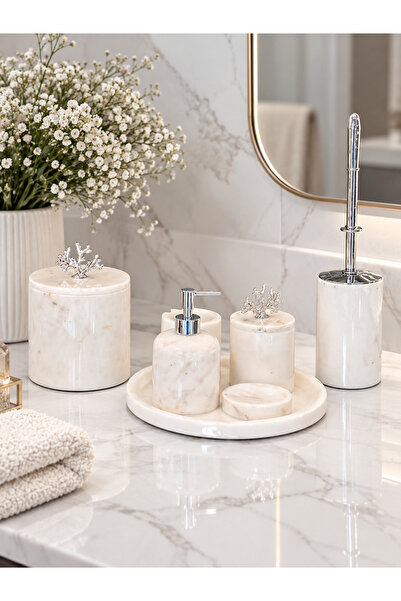 THK STORE Mermer 7'li Banyo Seti Beyaz