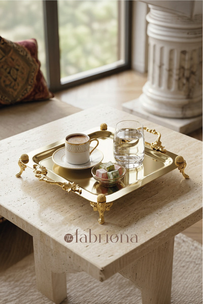 FABRIONA Sultan Gold Tepsi Paslanmaz Çelik Gold & Gümüş Söz Nişan Nikah Çay K...