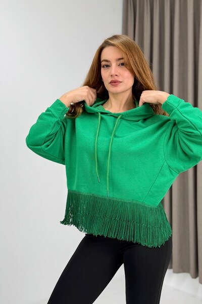 Juuuj سترة رياضية خضراء مرنة ذات قماش مزخرف وياقة بغطاء للرأس، بتصميم مريح وت...