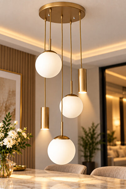 VENON RANA YUVARLAK 5.Lİ ESKİTME ✨ 2 Spot Led ✨ 3 BEYAZ Glop Camlı ✨Modern Sa...