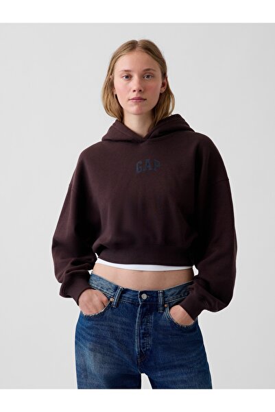 GAP Kadın Kahverengi VintageSoft Crop Logo Sweatshirt