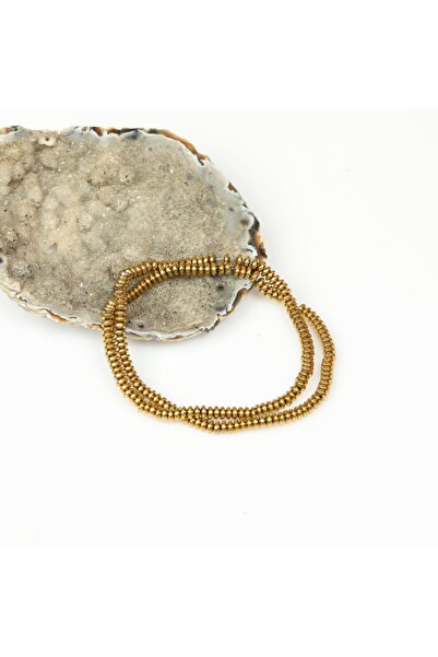 Taş Sandığı Rondel Cut Hematite Stone String Yellow Color - 2*4 mm