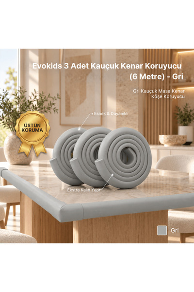 Evokids 3 Τεμάχια Λαστιχένιο Προστατευτικό Χονδρής άκρης (6 μέτρα) - Γκρι