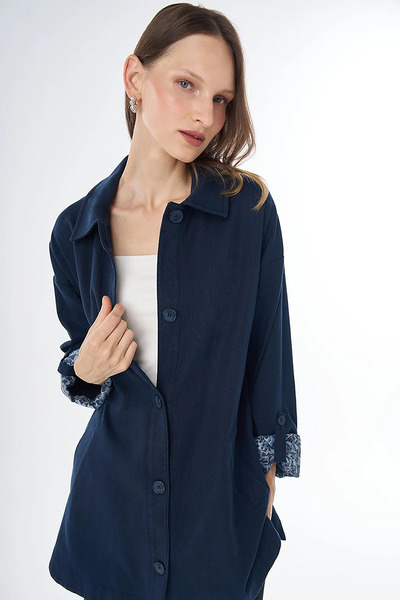 Kayra Buttoned Non-Denim Jacket Dark Navy Blue