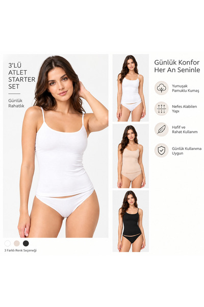 Şenay ip askılı sade atlet 3 lü  ekonomik paket %100 pamuk  kaliteli ve uygun...