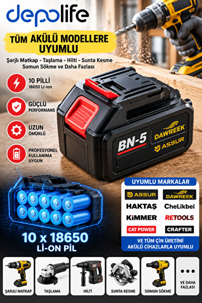 Depolife Assur Bn5 Dawreek Haktaş Tüm Akülü Modellere Uyumlu Şarjlı Matkap/Ta...