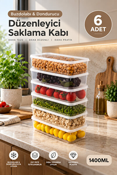VALENT Fresh 6'lı Sızdırmaz Erzak Saklama Kabı 1400ml - Şeffaf - Buzdolabı Dü...