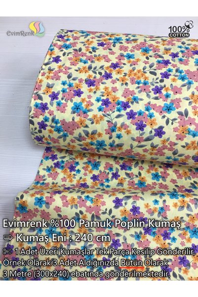 evimrenk Çıtır Çiçek Desenli Poplin Kumaş - Nevresim - Çarşaf - Hobi - Elbise...