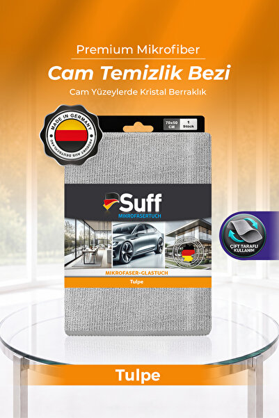 Suff Tulpe Cam Mikrofiber Bez Geniş Yüzey Araç Camı Temizlik Bezi 70x50 cm Gri