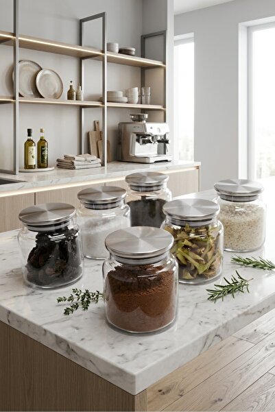 ÖZ HOME 6 Adet 500 ML Vakumlu Metal Kapaklı Cam Saklama Kabı Kavanoz Seti