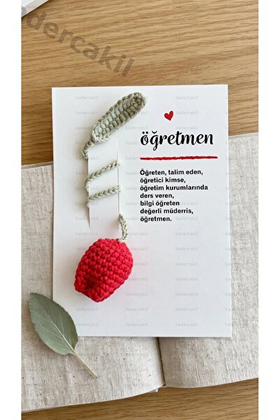 Genel Markalar Öğretmene Hediye Zarif Lale El Emeği Kitap Ayracı Örgü Hediyel...