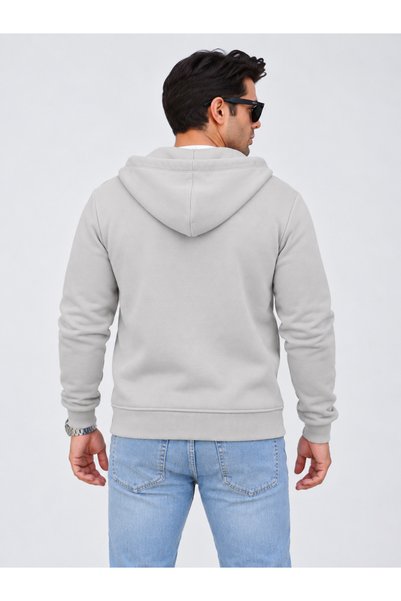 FR Franco Renzo Men's Hooded Full-Zip Sweatshirt with Inner Lining and 3-Yarn Cotton Fabric