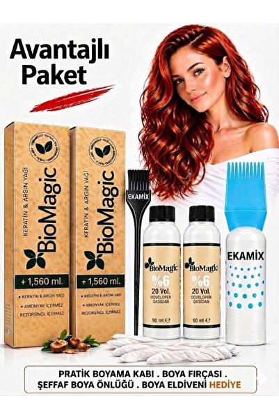 BIOMAGIC Organik Amonyaksız Saç Boyası (vişne Kızılı-66.55)+oksidan (2 Adet)+...