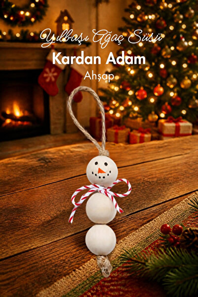 Bimotif Kardan adam 8 cm ahşap yılbaşı süsü / 1 adet