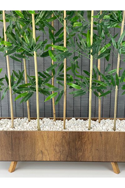 Bahçem Ahşap Ayaklı 1mt Saksılı 10 Bambu Gövdeli 180cm Dikdörtgen Yapay Yapraklı Dekoratif Bambu Seperatör