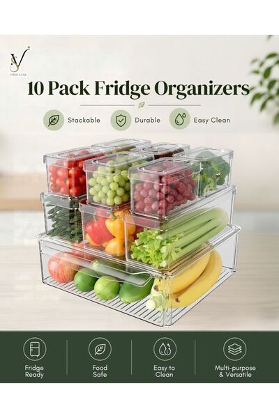 View star 10 Pack Fridge Organizers, Stackable Refrigerator Organizer Bins wi...