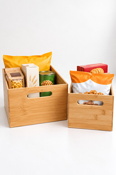 Janset Bamboo 2-Piece Bread Basket Fruit Pot Pantry Kitchen Organizer