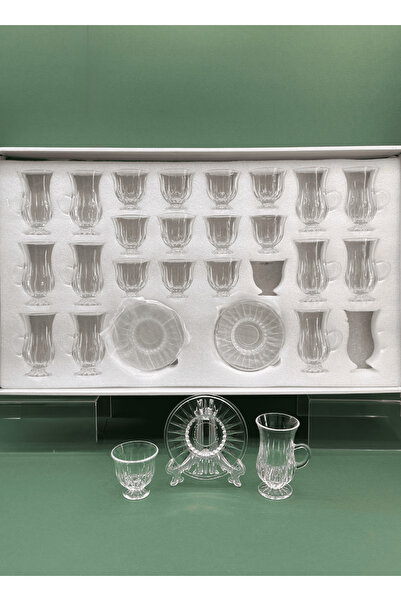 ALQANNAS Tea Glasses + Coffee Cup with Base and Saucer Crystal Glass Set 36Pcs