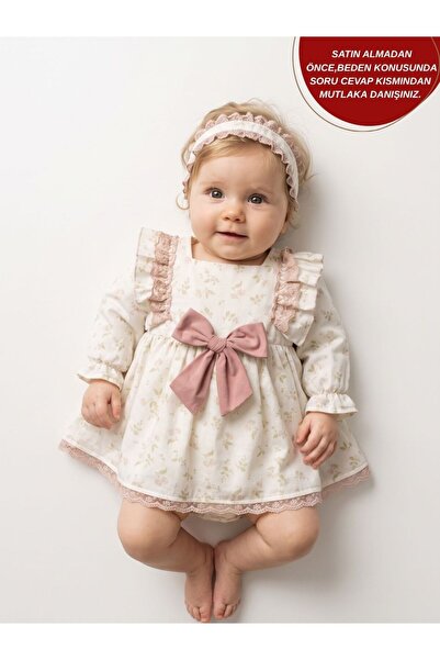 aysskids Flower Çiçek Desenli Bandanalı Bayramlık Özel Gün Kız Bebek Romper