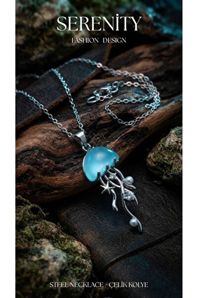 Serenity Opal Zirkon Taşlı Deniz Anası Figür Çelik Kolye