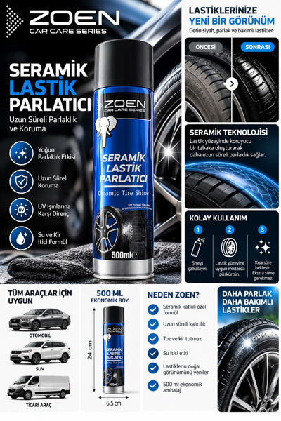 Seramik Lastik Parlatıcı 500 ml | Oto Lastik Parlatma ve Bakım Spreyi | Ceramic Tire Shine
