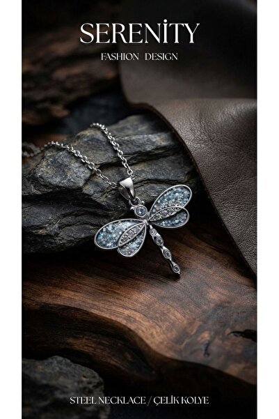 Serenity Silvery Wing Zircon Dragonfly Steel Necklace