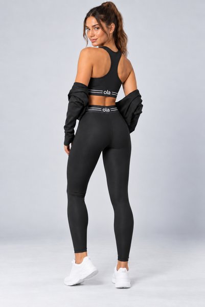 Focus Light Women's 3-Piece Sports Set Zipper Crop Jacket Bustier and High Waist Gathering Leggings