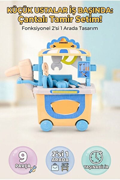 Tıfıl Toys 9 Parça Tamirci Aletli Taşınabilir 2'si 1 Arada Çantalı ve Tekerle...