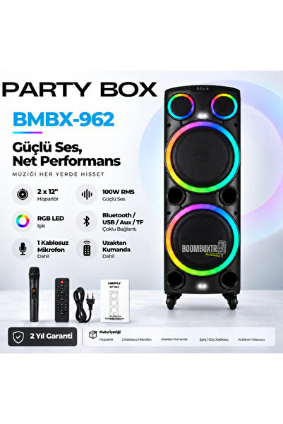 Boomboxtr Hepu Hp 962 Büyük Boy Şarjlı Taşınabilir Ahşap Bluetooth Parti Hopa...