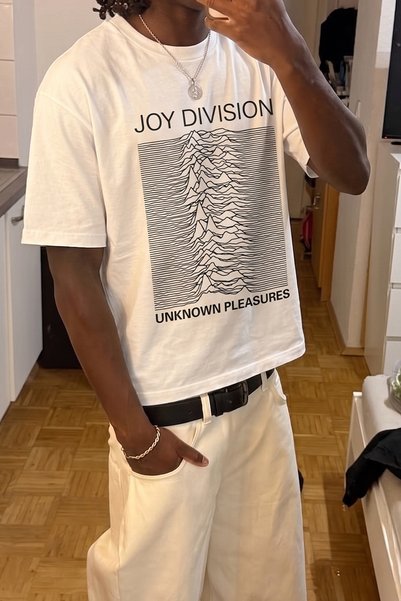 Sekizbiraltı Joy Division Unknown Pleasures Τυπωμένο Λευκό Oversize Μπλουζάκι