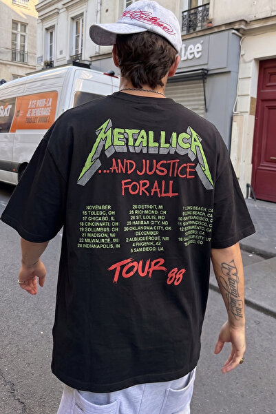 Sekizbiraltı Metallica Justice For All v2 Baskılı Siyah Oversize Tshirt