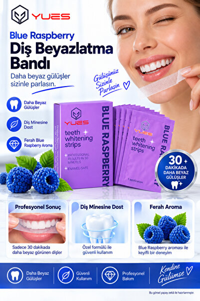 YUES Blue Raspberry Diş Beyazlatma Bantları 7x2 Strip - 30 Dakikada Kullanım,...