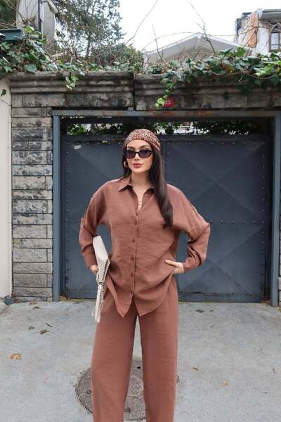 KECHİ WOMAN Tencel Fabric Shirt Suit — Brown