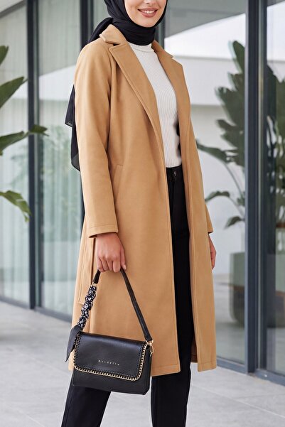 Modamorfo 9118 Double Breasted Lapel Cashmere Coat - Mustard