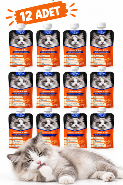 Amna Somon ve Havyarlı Sıvı Kedi Ödül Maması 12 x 100 Gr