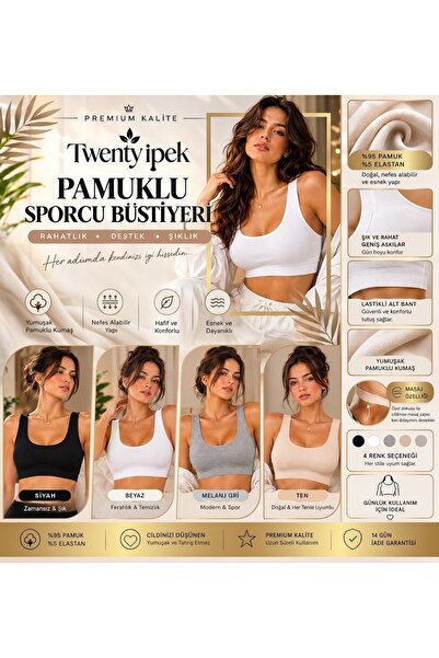 twenty ipek 4'lü Pedli Beyaz, Ten, Gri Ve Siyah Kalın Askı Pamuklu Kadın Yarı...