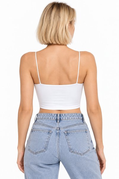 mrm pro Women's Black Thin Strap Crop Bustier with Fixed Cup Pads, Flexible Gathering, Daily Athlete's Top