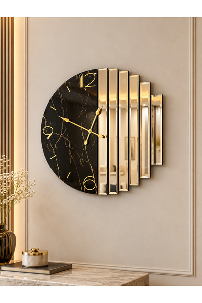 efe ayna dekor 70cm Ritmik Model Duvar Saati, Bronz Aynalı ve Cam Baskılı ( S...