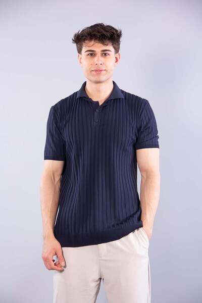 Mckanzie 10028 Polo Collar Buttoned Ribbed Knitwear T-Shirt